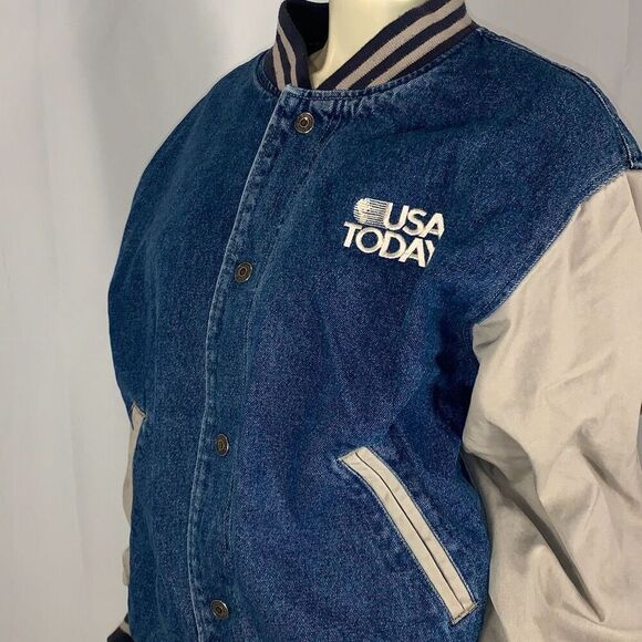 Vintage USA Today Unisex Men's Classic Embroidered Denim Bomber Jacket Size XL - Picture 7 of 16
